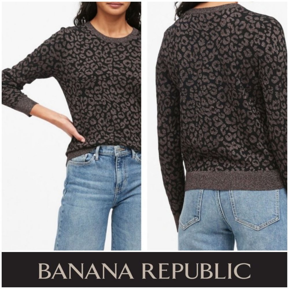 BANANA REPUBLIC Metallic Animal Print Crewneck